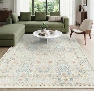 lot 4843 image: $310 Deerly Rug 10x14, Distressed Washable, Anti-Slip floral ivory
