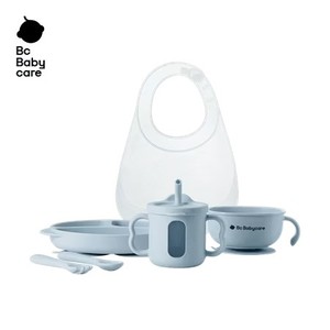 lot 4845 image: $48 BC Babycare 6pc Dishes Set with Bib, Snack Bowl green Silicone