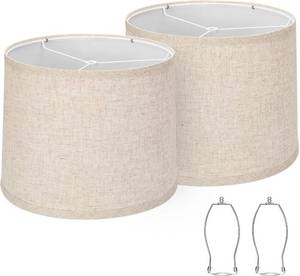 lot 4875 image: Lampshades Set of 2, Drum 11.6x12.6x9.8 in Linen, Spider Fitter