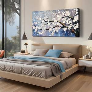 lot 4879 image: $100 aburaeart White Flowers Hand Painted Wall Art, 24 47 in
