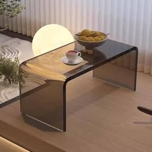 lot 4882 image: $149 C-Shaped Clear Acrylic Coffee Table, 12mm Thick, 50x40x30cm, Gris