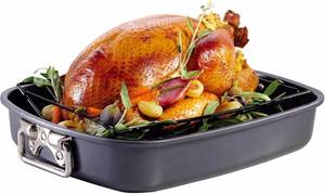 lot 610 image: CHEFMADE Roasting Pan, 17-Inch Non-Stick Turkey Roaster Lasagna Pan with V Rack - Rectangular Deep Dish Chicken Roaster-BBQ Pan for Turkey 14.1 x 17.1 x 3.3(Black)