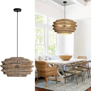 lot 629 image: $193 19.7 Rattan Pendant Light,Hand-Woven Rustic Wicker Hanging Light Seagrass Ceiling Chandelier,Water Plants Rattan Chandelier for Dining Living Bedroom Kitchen Farmhouse