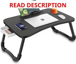 lot 633 image: Zapuno Foldable Laptop Bed Table Multi-Function Lap Serving Tray Dining Table with Storage Drawer and Water Bottle Holder, Slot for Eating, Working on CouchSofa (Arc Shape)