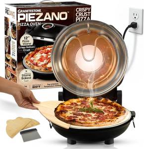 lot 635 image: PIEZANO 12 Inch Electric Indoor Pizza Oven Heats up to 800 F - Pizza Maker with Ceramic Stone for Crispy Crust Pizza, Cooks in Under 6 Minutes, Countertop, Dual Heat Control, Peels & Scraper Included