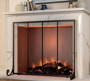 lot 638 image: Fire Beauty Flat Panel Fireplace Screen Spark Guard Wrought Metal Gate Cover for Home, Decorative Mesh Fire Place Safety Fence,Baby Safe Spark Guard Protector