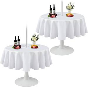 lot 650 image: Juexica 2 Pack 60 Inch Round Outdoor Tablecloth with Umbrella Hole and Zipper Washable Waterproof Wrinkle Free Table Cloth Summer Polyester Fabric Table Cover for Picnic, Party, Patio, BBQ (White)