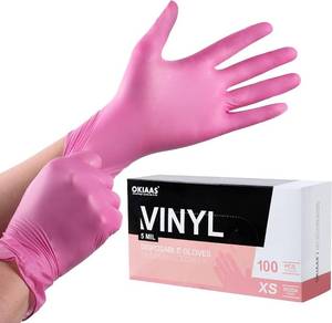 lot 652 image: OKIAAS BlackPink Vinyl Disposable Gloves Latex Free, Food Grade, 5 mil, Cooking, Cleaning, Hair Dye, 501002001000 Count. Medium