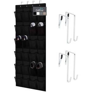 lot 6237 image: HOME GENIE Over the Door Hanging Shoe Organizer 24 Breathable Mesh Pockets Closet Rack Storage Holder Stay in Place Hooks Hang on Closets Hanger H
