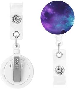 lot 6249 image: Badge Holder Retractable Clip Heavy Duty Keychain Badge Reels Purple Starry Sky ID Badge Holder Plastic Cute Badge Reel Card Holder with Belt Clip for Key Name Card Holder