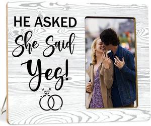 lot 6282 image: He Asked And She Said Yes Wood Photo Frame for Engaged,Wedding Engagement Wood Photo Frame for Couples