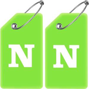 lot 6296 image: Pack Silicone Luggage Tags for Suitcases, N Initial Letter Baggage Labels Handbag School Bag Suitcase Instrument Tag with Stainless Steel Loop(Green)(Letter N)