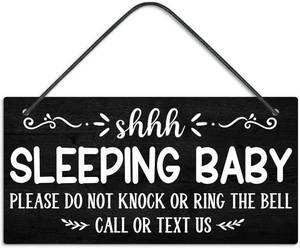 lot 6321 image: Putuo Decor Baby Sleeping Door Sign for Front Door PVC Shhh Baby Is Sleeping Do Not Knock or Ring Doorbell Door Hanger Sign No Soliciting Sign for Home Baby Room Nursery Kindergarten Decor, black