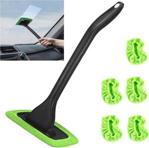 lot 6340 image: POPDA Windshield Cleaning Tool Windshield Cleaning Wand Auto Window Cleaner,5 Pieces Reusable Cloth Pads for Car Interior, Dirty Car Washing Brushes, Green, Glass cleaner-5