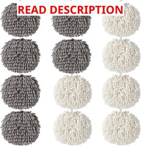 lot 6347 image: 8-Pack Fuzzy Ball Hand Towel 7.1 Inch Soft Absorbent Microfiber Super Fluffy Chenille Ball Towels for Bathroom, Quick Dry Towel with Loop Hanging (White and Grey)