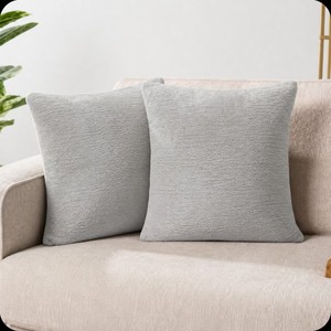 lot 6350 image: Vfuty Pack of 2 Bluish Grey Decorative Pillow Covers 18x18 Inch Soft Chenille Luxurious Couch Accent Solid Cushion Covers with Elegant Design for Sofa Bedroom Living Room Home Decor