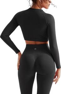 lot 6351 image: SUUKSESS Women 2 Piece Workout Sets Hidden Scrunch Hip Lifting Seamless Leggings Long Sleeve Yoga Crop Tops Small