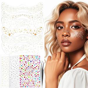 lot 6364 image: XANGNIER Glitter Freckles Face Tattoo,9 Sheets Face Glitter Makeup Sparkles Stickers for Women,Gold Silver Jewels Gems Half Magic Stickers for Fairy Accessories,Rave Festival Trinkets Accessories