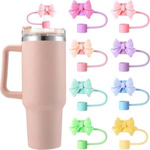 lot 6366 image: 8PCS Straw Covers Bow Straw Toppers for Stanley Cups 30&40 Oz Tumbler Accessories Silicone Straw Caps Dust-Proof Reusable Straw Tips Protectors for Stanley Cup 10mm 0.4in Straws
