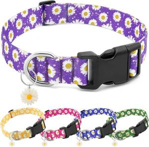 lot 6371 image: BiPawTi Flower Dog Collar for Girl Boy - Purple Dog Collars Cute Daisy Floral Puppy Collar for Extra Small Dogs, Soft Girl Collar for Female Dogs with Pretty Daisies Charms (XS, Purple)
