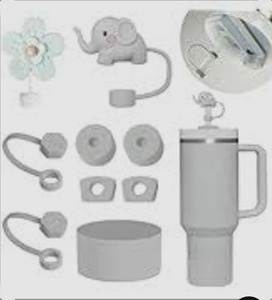lot 6374 image: Stanley Cup Accessories Set - 6 Pcs Silicone Spill Proof Stopper, 2 Straw Cover Caps, 1 Silicone Boot for 4030oz Tumbler (Fog)
