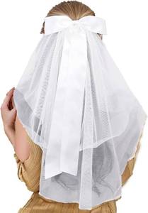 lot 6376 image: Elegant White Bridal Veil with Satin Bow - Soft Tulle Fabric, Versatile for Weddings & Special Occasions