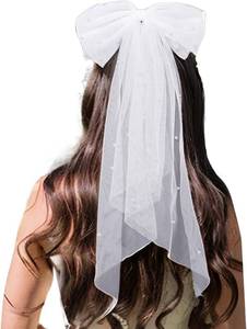 lot 6377 image: Exquisite White Bridal Veil Hair Clip with Pearl Embellishments - Soft Tulle, Versatile for Weddings & Special Events