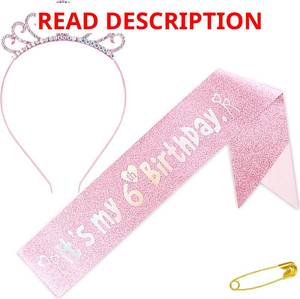 lot 6378 image: Pink Birthday Sash and Tiara for Girls, Birthday Decorations for Girls 5 Years Old