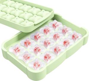 lot 6385 image: Li&Zhao Small Ice Cube Trays with Lid - Ice Trays for Freezer with Lid Silicone Ice Molds Ice Cube Mold(Green)