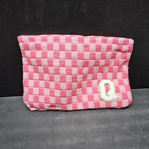 lot 6394 image: Cosmetic Bags for Women - Corduroy Cosmetic Bag Aesthetic Women Handbags Purses Smile Dots Makeup Organizer Storage Makeup Bag Girls Case Bags (Q-Checkered pink)