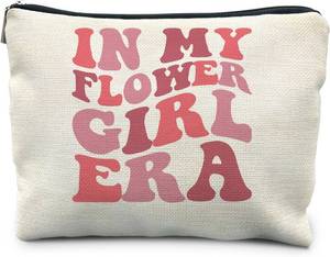 lot 6399 image: Flower Girl Gifts from Bride, Aesthetic Makeup Bag for Flower Girl, Bridesmaid Gift, Bridal Party Bachelorette Party Favor Bags, Groovy in My Flower Girl Era Cosmetic Bags for Women