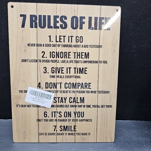 lot 6407 image: Inspirational Wood Art Signs, 7 Rules of Life Wall Art Sign, Hanging Printed Wall Plaque Wood Signs, Farmhouse Decor, Home Decor, Gift for Home, School and Office Decor 8x12