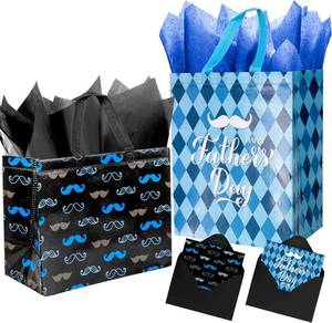 lot 6412 image: Lyforpyton 2PCS 12.5 Fathers Day Bag with Cards and Tissues Paper, Suitable for Fathers, Stepfathers, Grandfather, Husband   Black, Blue