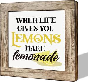 lot 6417 image: Lemon Decor, Wooden Sign, Farmhouse Style, 5.9x5.9x0.7in, Pine, Words & Quotes When Life Gives You Lemons Make Lemonade