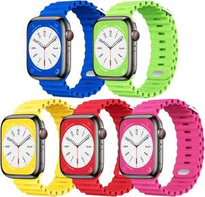 lot 6418 image: 5 Pack Sport ocean Band Compatible with Apple Watch Ultra 2 Apple Watch Ultra Band 49mm 45mm 44mm 42mm 41mm 40mm 38mm for MenWomen, Soft Silicone Wristbands Waterproof Replacement Strap for iWatch Series 9 8 7 6 5 4 3 2 1 SE
