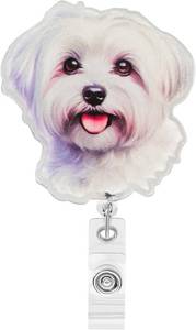 lot 6435 image: Cute Maltese Dog Gifts for Womens Owners Pet Lovers Cute Office Badge Reel for Nurse Teacher Doctor Worker Medical Assistant Name ID Badge Reel with Clip