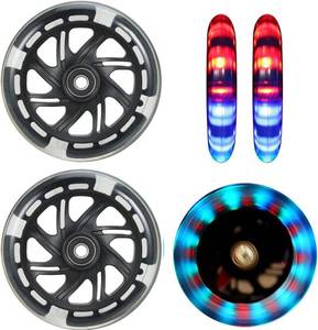 lot 6450 image: 2Pcs 120mm Light Up Scooter Wheels - 2pcs Rear 80mm Light-Up Flashing 3-Wheeled kid Scooter Replacement Wheels with ABEC-9 Bearing for Kick Scooter (Black120MM)