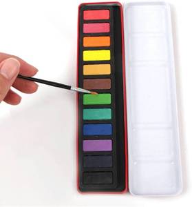 lot 6454 image: Watercolor Paint Set (12 Colors)   Solid Paints, Brush & Palette for Beginners & Professionals