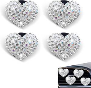 lot 6461 image: 4 PCS Bling Heart Air Vent Clips, 1.07 Rhinestone Car Air Freshener Clips, Car Interior Decor Cute Car Accessories, Universal for Most Cars Sedans SUV (White)