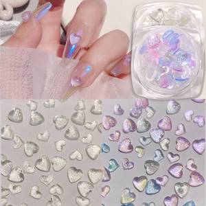 lot 6473 image: 2 Jars Heart Nail Art Charms, Mixed Size Crystal Jewelry 3D Shiny Aurora Love Hearts Nails Gems Rhinestones for Women Valentines Day Acrylic Nail Decoration Supplies, Craft DIY Accessories