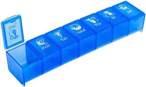 lot 6482 image: EZY DOSE Pet (7-Day) Pill Case, Medicine Planner, Treats, Vitamin Organizer Box for Cats, Convenient and Easy to Use, Large Compartments, Blue Lids, Travel Friendly, BPA Free, Made in the USA
