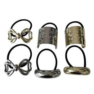 lot 6501 image: Fashion Metal Chunky Round Dome Bow Ponytail Hair Rope For Women Horsetail Retainer Elastic Hair Ties Her Jewelry Accessories