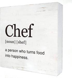 lot 6510 image: Chef Definition Wood Box Sign Home Kitchen Decor Modern Chef Gift Wooden Box Sign Block Plaque for Wall Tabletop Desk Decoration