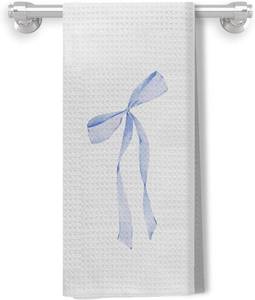 lot 6512 image: Blue Coquette Bow Ribbon Kitchen Towels, Preppy Hand Towels for Bathroom, Preppy Coquette Girly Bathroom Decor, Coquette Bow Decorative Dish Towels Tea Towels for Kitchen, 16x24 Inches