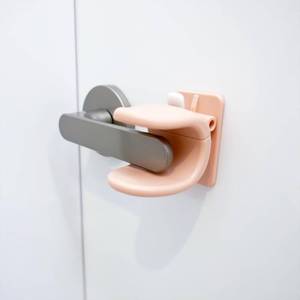lot 6537 image: Door Lever Lock (2 Pack)   Child & Pet Safety Lock for Door Handles   No Drill, 3M Adhesive   One-Handed Operation for Adults   Strong & Easy Install