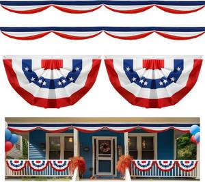 lot 6549 image: Eurzom 3 Pack Veterans Day Patriotic Decorations Include 2 American Pleated Fan Flags and 32.8 ft Red White Blue Bunting Banner for Veterans Labor Memorial Day Outdoor Porch Garden Decorations