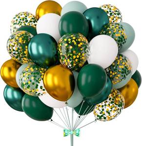 lot 6573 image: Green and Gold Balloons 83Pcs 12in Dark Green Gold White Confetti Balloons for Graduation Safari Jungle Birthday Emerald Green and Gold Party Decorations