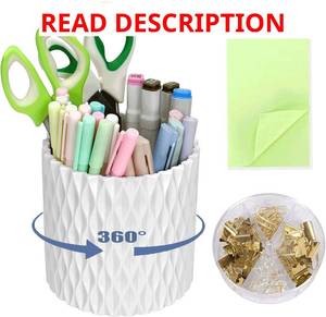 lot 6578 image: Gawsey 3Pcs 360  Rotating Desk Organizers and Accessories with Pen Holder Sticky Note and Clips Set, Desktop Storage Stationery Supplies Organizer, Cute Pencil Cup for Office, School, Dorm Room. Purple accessories
