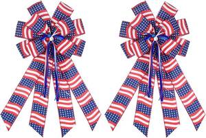 lot 6592 image: 2PCS Patriotic Wreath Bow, 4th of July Memorial Day Wreath Bow for Indoor Outdoor Independence Day Presidents Day Decoration (Red)
