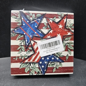 lot 6596 image: Lacama Patriotic Decor Sign Decor, Independence Day Rustic Wood Sign for Home Decors, Red White Blue Star Wooden Box Sign for Home Wall Dining Table Party Office Living Room Bedroom Decor 5x5